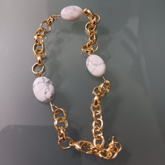 KOHL'S Mod/Contemporary Gold White/Gray Marble Stone Rolo Chain Bracelet**NEW! - Picture 3 of 3